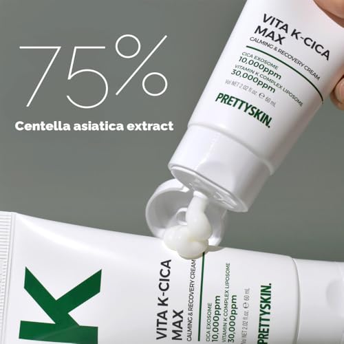 PRETTYSKIN CICA Exosome Soothing Cream with 75% Centella Asiatica Extract, Vitamin K Complex, and Hyaluronic Acid ? Gentle Hydration for Sensitive Skin (2.02 fl oz)