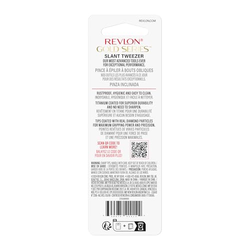 Revlon Gold Series Slanted Tip Tweezers Pack of 2 - Ultra-Sharp Facial & Eyebrow Grooming