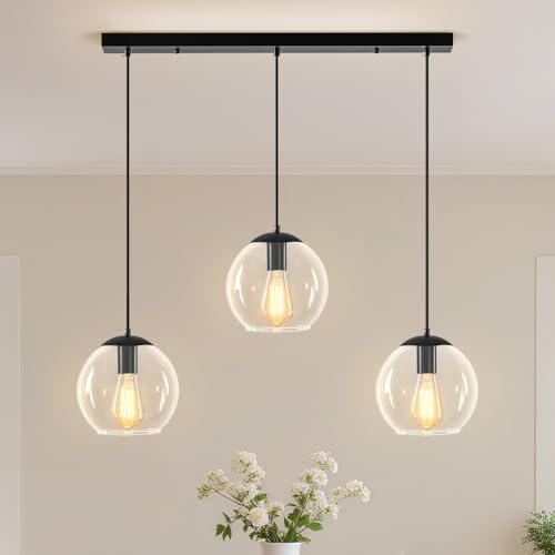 Black Globe Pendant Light Fixture 3-Light Modern Chandelier 27.6 Inch