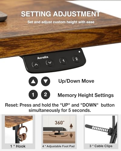 Acrolix 40x24 Electric Standing Desk with Cable Management, Rustic Brown