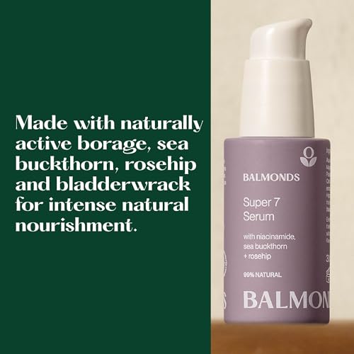 Balmonds Super 7 Serum - 99% natural facial serum with features seven hero ingredients to boost skin health and resilience, giving dry, fragile, or depleted skin a daily dose of goodness.