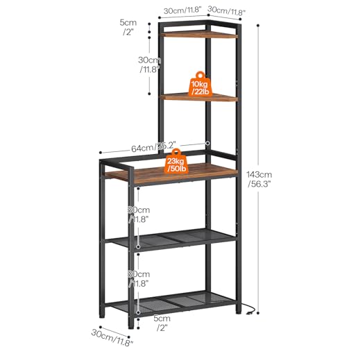 Corner Shelf with LED Light & Storage Stand - Rustic Brown + Black, 56.3" Tall