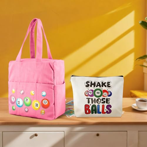 Bingo Bags with Pockets on Clearance, Bingo Bag with Zipper and Polyester Bingo Daubers Makeup Bag, Bingo Bags and Accessories Tote Gifts Game Suitable for Women and Girls (Pink)