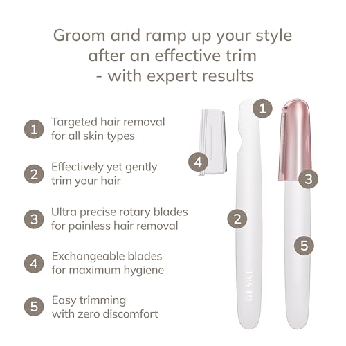 GESKE Precision Trimmer | 4 in 1 | Painless, Hygienic Hair Remover | Precise Hair Trimmer Tool | Face & Body | Men & Women | Grooming Device | Hypoallergenic, Easy-to-exchange Blades | All Skin Types