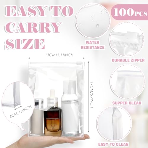 Mini Clear Makeup Bag 5.1 Inch Bulk PVC Cosmetic Organizer - 100 Pack