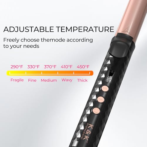 25 Inch Ceramic Curling Iron with 6.2-Inch Barrel, Adjustable Temp, LED Display, Dual Voltage