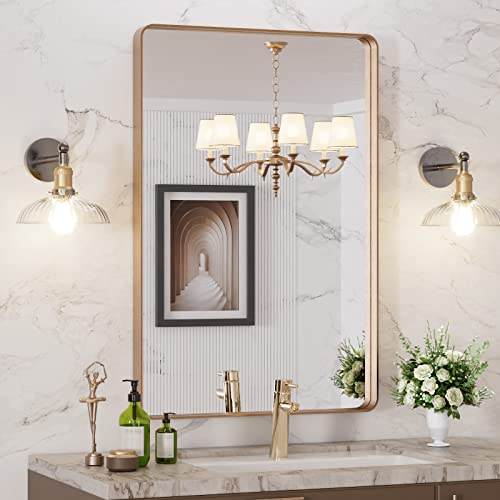 24x36 Inch Gold Bathroom Mirror - Modern Wall Vanity Mirror with Aluminum Frame - Variation: 36L x 24W
