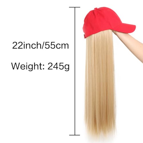 Black Sun Hat Wig for Women Baseball Cap with 22" Wavy Straight Hair Extensions