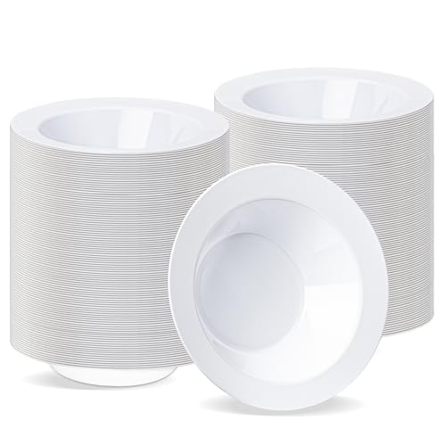 White Plastic Bowls 12 oz 200 Pack - Disposable Salad, Soup, Dessert Bowls