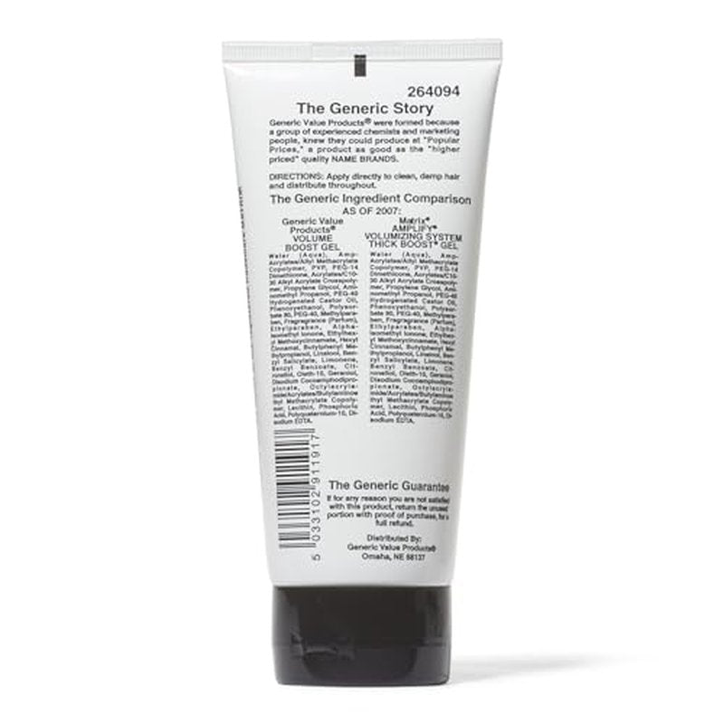 Generic Value Products Volume Boost Gel, Workable Hold, Alcohol Free, Dries Without Flaking, Increases Body and Volume, 6 Oz