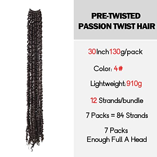 WUDAS Pre-Twisted Passion Twist Crochet Hair 30in 4# Brown Pack of 8