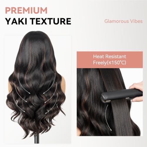 Wavy Clip-In Half Wig for Black Women Highlights Brown 24 Inch V Part Wavy Wig - No Leave Out, Glueless, Synthetic, Easy Style