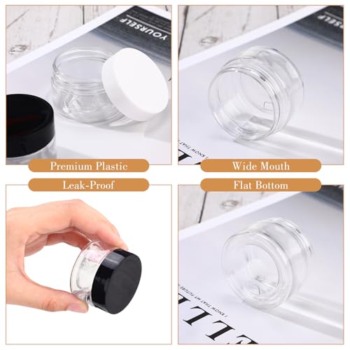 Meanplan 100 Pcs 1 oz Plastic Containers with Lids, Clear Round Leak Proof Cosmetic Jars with Lid, Wide Mouth Refillable Small Storage Containers for Lotion, Cream, Ointments, Makeup, Travel Storage