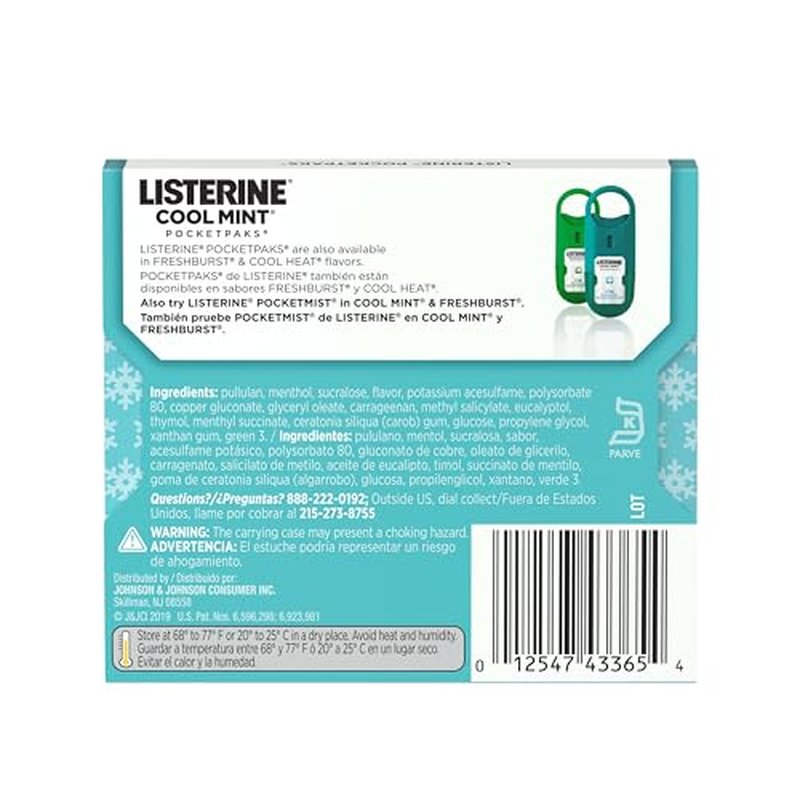 Listerine Cool Mint PocketPaks Portable Breath Strips for Bad Breath, Fresh Breath Strips Dissolve Instantly to Kill 99% of Bad Breath Germs* On-The-Go, Cool Mint, 12 Pack