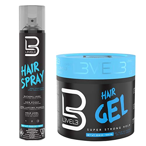L3 Level 3 Hair Gel & Hair Spray Kit - Strong Hold, Flake-Free, Long Lasting Shine for Men & Women