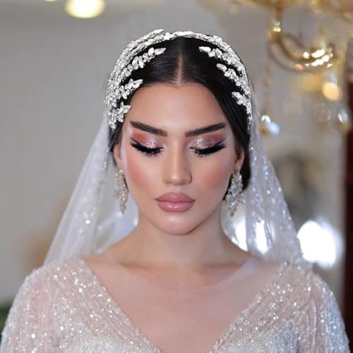 Mpoikba Silver Bridal Headband with Rhinestones, Wedding Hair Accessory for Brides