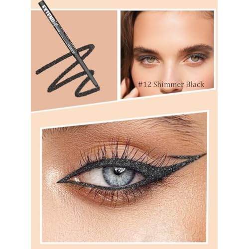 Shimmer Black Gel Glitter Eyeliner Pencil, Metallic Waterproof Smudge-Proof Creamy Retractable Smooth Eye Liner pencil, Hypoallergenic Long Lasting Eyeliner Brightener Pen Eye Makeup Gift for Women#12