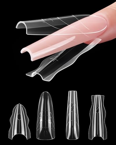 Almond & Coffin Nail Dual Form Kit - 360 Reusable Plastic Forms for Polygel & Acrylic, Medium Length Variation