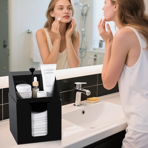 Anyoifax Disposable Facial Towels Storage Compatible with Clean Skin Club Clean Towel XL Double Layer Acrylic Box Cotton Pads Container Qtip Bin Face Towelettes Holder for Bathroom Counter, Black