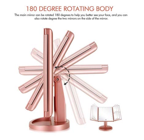 Infitrans Rose Gold Trifold LED Makeup Mirror with Lights & Touch Control