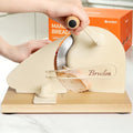 Cream Manual Bread Slicer with Adjustable Thickness, Hand Crank & Solid Wood Base