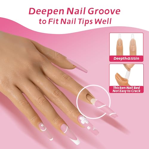 Practice Hand for Acrylic Nails - Silicone Hand with Tips & Stand - Light Skin