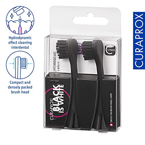 Black Hydrosonic Sensitive Brush Heads for Electric Toothbrush, Pack of 2 - Swiss Made