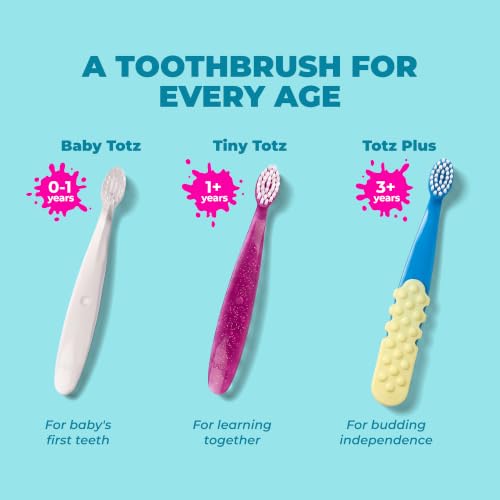 RADIUS Totz Toothbrush for 18 Months Plus - Assorted 6 Count (Blue/Pink/Purple/Green/Yellow/Coral) Extra Soft BPA Free