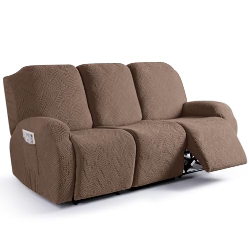 Recliner Couch Cover 3 Seater Brown - Soft Stretch Sofa Slipcover with Pockets
