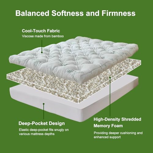 Full Size Memory Foam Mattress Topper 5 Inch Bamboo Visco Cooling Support