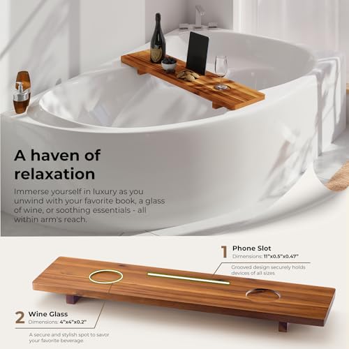 Tinamo Acacia Bathtub Caddy Tray Table | 35x9 Inch Large Bath Tub Wooden | Anti-Tipping, Sustainable Tub Tray for Bath tub | Bath-tub Accessories Holders for Bath-tub (Acacia, 35" x 9" x 2.5")