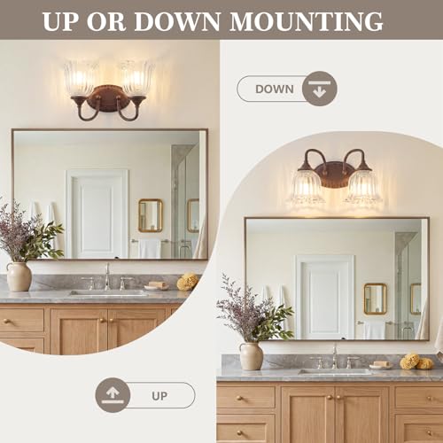AURYNIX Oil Rubbed Bronze 2-Light Bathroom Vanity Light with Floral Glass Shades