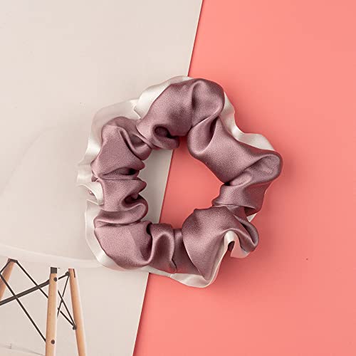 Silmer 100% Mulberry Silk Scrunchies 3 Pack - Pale Mauve, Apricot, Champagne Gold (Silk Hair Ties)