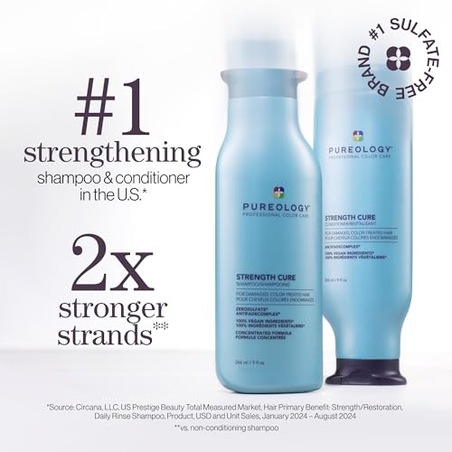 Pureology Strength Cure Shampoo & Conditioner Set 9 Fl Oz Pack of 2 - Sulfate-Free, Vegan, Damaged & Color-Treated Hair Care