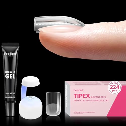 Extra Short Square Nail Tips Kit - 224pcs with Gel Glue & Mini UV Lamp
