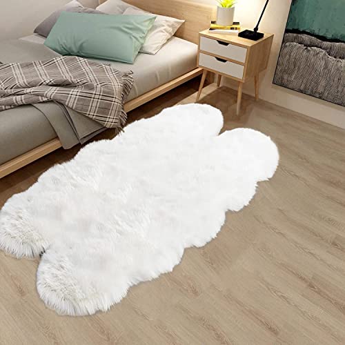Latepis 4x6 White Faux Sheepskin Rug - Fluffy Plush Bedroom & Living Room Decor