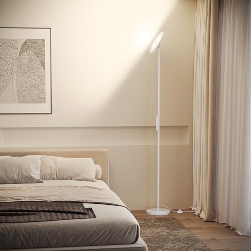 Sunmory White Floor Lamp with Remote Control - Adjustable LED Standing Lamp for Living Room