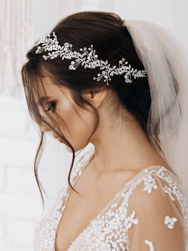 Silver Bridal Headpiece Headband for Wedding Hair Accessories - SWEETV