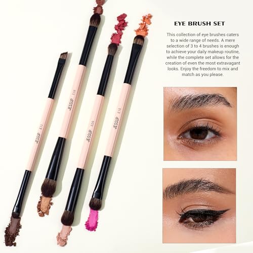 Jessup Makeup Brushes Set with Makeup Sponge, 7pcs Double Sided Makeup Brushes for Foundation Concealer Blush Eyeshadow Contour Bronzer Powder Blending Eyebrow Eyeliner with Gift Box, T506