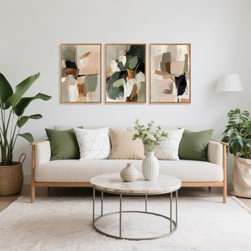 Abstract Modern Framed Canvas Wall Art - Neutral Mid Century Set 16x24