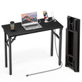 Foldable Small Computer Desk with Power Outlets - 35.8 Inch Dark Oak