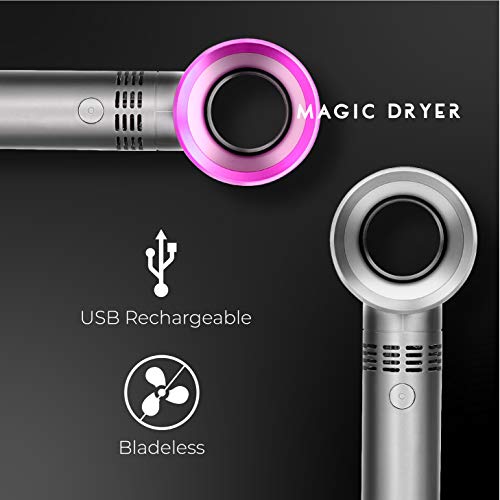 Lyon Lash Portable USB Rechargeable Bladeless Mini Fan/Air Conditioning Blower/Handheld Cooling Dryer, Essential Eyelash Extension Supplies, Dries Glue/Adhesive Rapidly (Nickel/Fuchsia Pink)