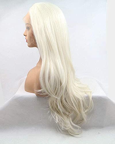 Xiweiya 60# Platinum Blonde Lace Front Wig Long Body Wave Synthetic Hair for Women