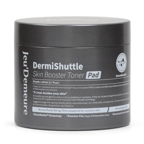 JEU'DEMEURE DermiShuttle Skin Booster PHA Premium Toner Pads, Exfoliating, Minimizing Pores, Dead Skin & Blackheads,100% Cotton Facial Pad, For Sensitive Skin, Korean Skin Care, 60 Pads 2.7 fl.oz