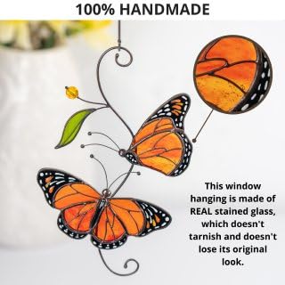 Pair of Monarch Butterfly Stained Glass Suncatchers Handmade Window Decor