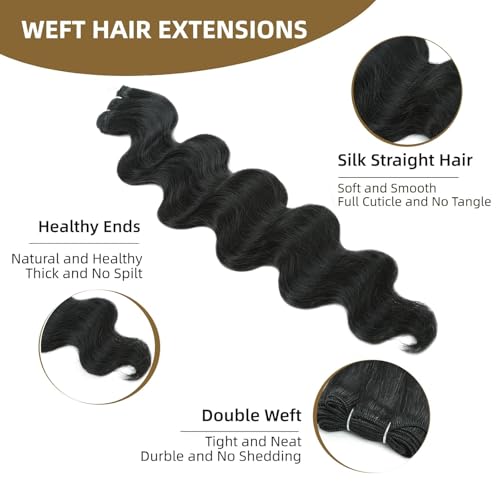 Goodear 24 Inch Black Synthetic Body Wave Hair Extensions - Pack of 3, 100g Each, 1B#