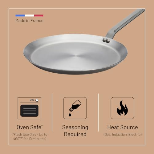 de Buyer 12-Inch Carbon Steel Crepe & Tortilla Pan - Naturally Non-Stick, Made in France