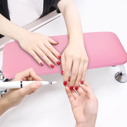 Arm Rest for Nails Tech, Easy Clean Nail Arm Rest, Reduce Back Pain Hand Rest for Nails Tech, Sturdy Support Armrest for Nails Fits UV LED Nail Lamp Underneath, Salon & Home Use (Pink)
