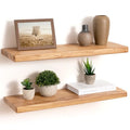 24-Inch Rustic Elm Wood Floating Shelves Set of 2 - Deep Wall Storage with Invisible Brackets