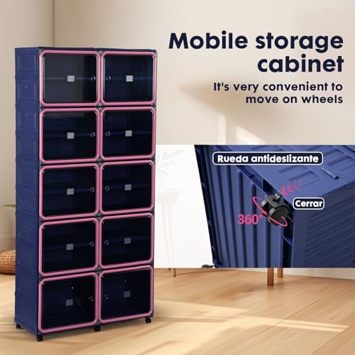 Shoe Rack Organizer for Entryway 9 Tiers 36 Pairs - Blue & Pink Folding Design